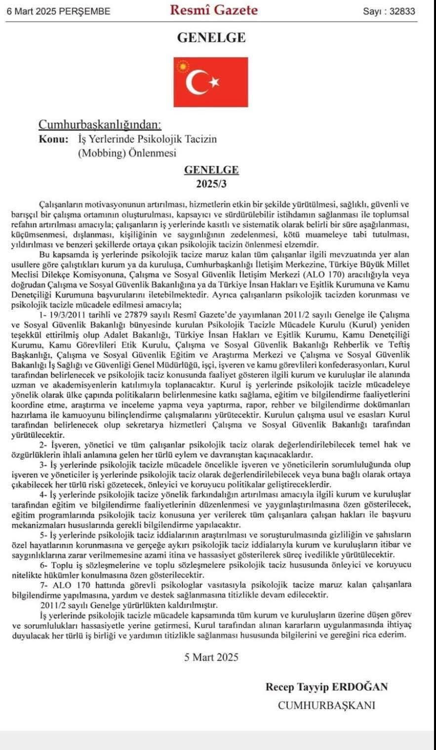 UZMAN DİYANET-SEN’DEN “İŞ YERLERİNDE PSİKOLOJİK TACİZ (MOBBİNG) ÖNLENMESİ” GENELGESİNE İLİŞKİN AÇIKLAMA